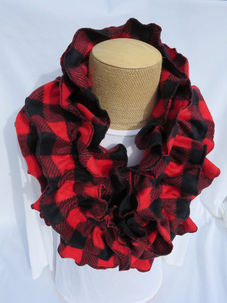 Fleece Buffalo Check Ruffle Infinity Scarf