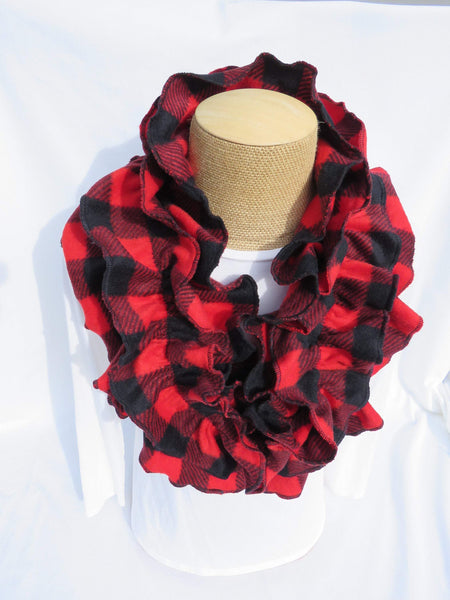 Fleece Buffalo Check Ruffle Infinity Scarf-Taylors Tartans