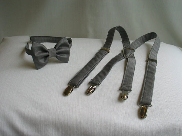 Gray Herringbone Bow Tie