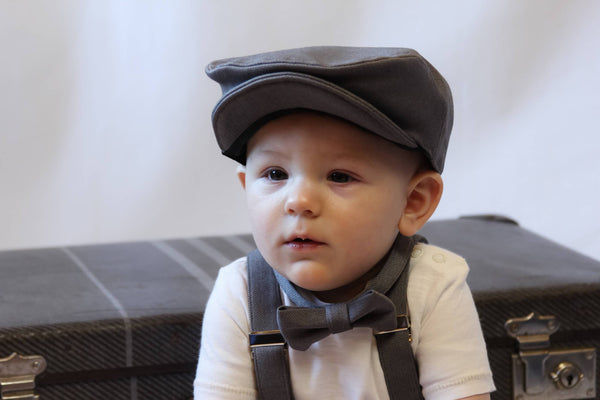 Herringbone Page Boy Hat Suspenders Bow Tie