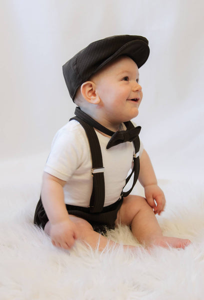 Herringbone Page Boy Hat Suspenders Bow Tie