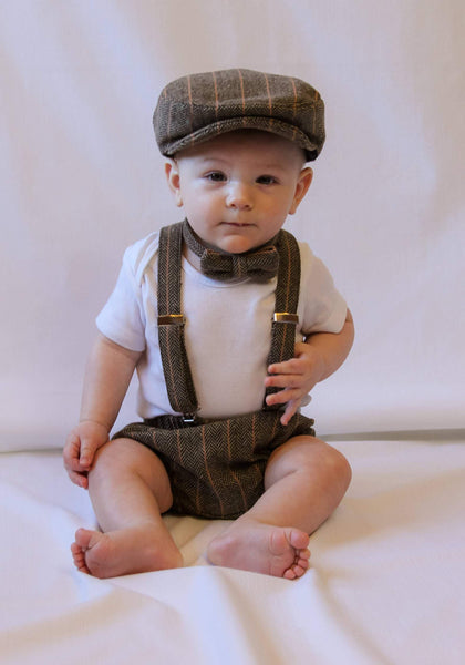 Herringbone Page Boy Hat Suspenders Bow Tie