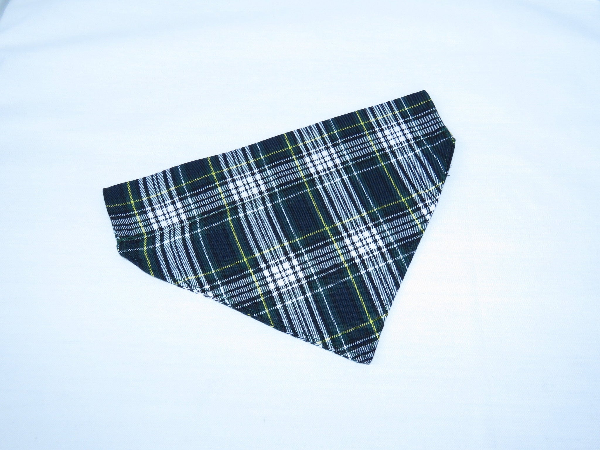 Dog Kerchief, Navy and Green Plaid Pet Bandana for Dog Shows, Dog Adoption Gift, Welcome Home New Dog Bandana