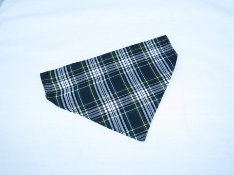 Dog Kerchief, Navy and Green Plaid Pet Bandana for Dog Shows, Dog Adoption Gift, Welcome Home New Dog Bandana