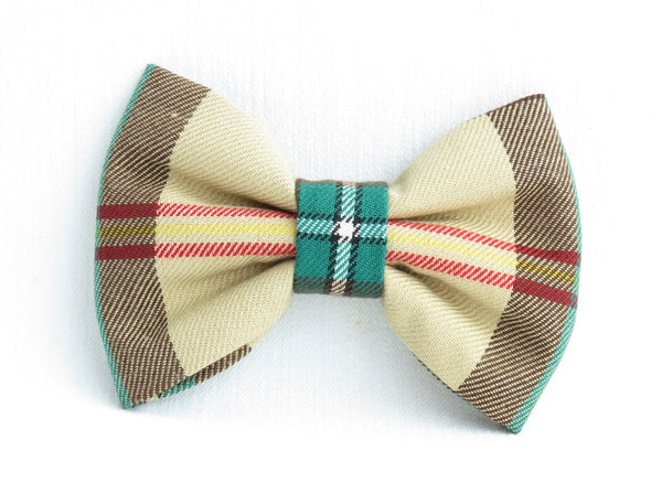 Tartan Dog Bow Tie To Slide on Collar, Saskatchewan Tartan Doggie Bow Tie, Yellow Plaid Pet Accessory, Matching Bow Tie for Dog and Dog Dad