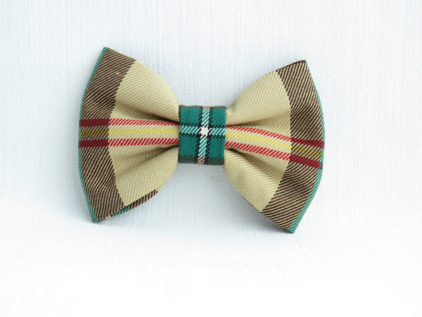 Dog Bow Tie To Slide on Collar, Spring Dog Bow, Saskatchewan Tartan Doggie Bow Tie For Pet Birthday Photos