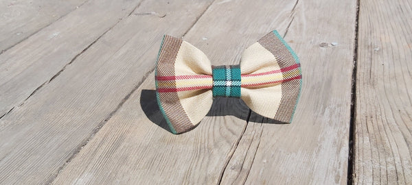Tartan Dog Bow Tie To Slide on Collar, Saskatchewan Tartan Doggie Bow Tie, Yellow Plaid Pet Accessory, Matching Bow Tie for Dog and Dog Dad