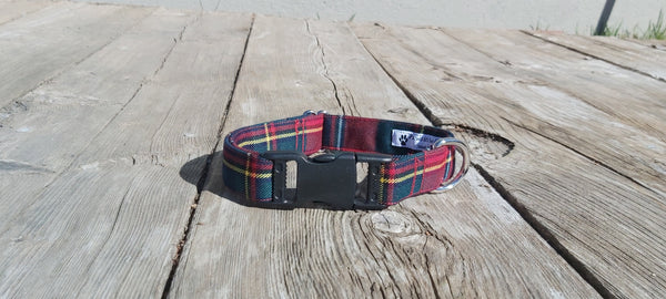 Quebec Tartan Dog Collar, Red and Navy Plaid Dog Collar, Dog Groomer Thank You Gift, Pet Sitter Dog Plaid Collar Gift, Canadian Tartan Dog