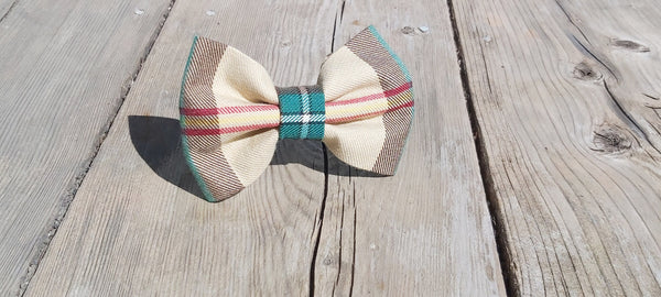 Tartan Dog Bow Tie To Slide on Collar, Saskatchewan Tartan Doggie Bow Tie, Yellow Plaid Pet Accessory, Matching Bow Tie for Dog and Dog Dad