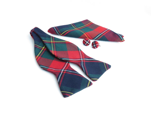 Quebec tartan bow tie cuff links pocket square-Taylors Tartans
