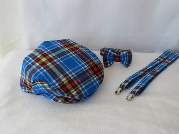 Oromocto Tartan Flat Cap Suspenders and Bow Tie