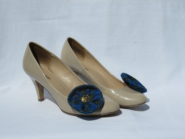 Plaid Shoe Clips, Small Scale Blue Nova Scotia Tartan Shoe Flower, Wedding Shoe Plaid Accessories, Business Woman Plaid Shoe Decoration-Taylors Tartans