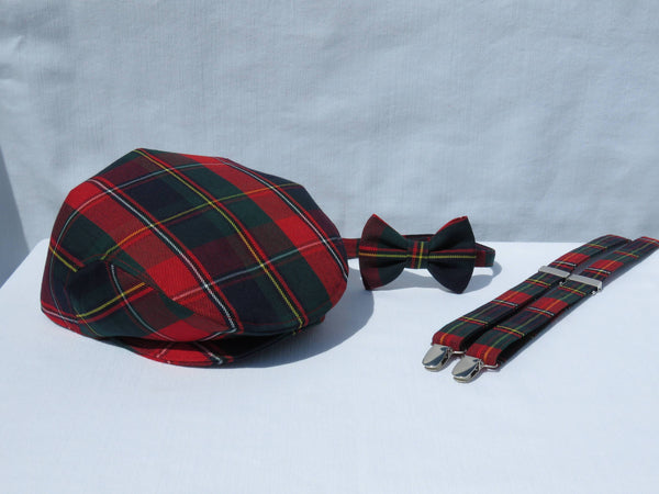 Bonnet Plat Tartan Du Québec Bretelles Noeud Papillon