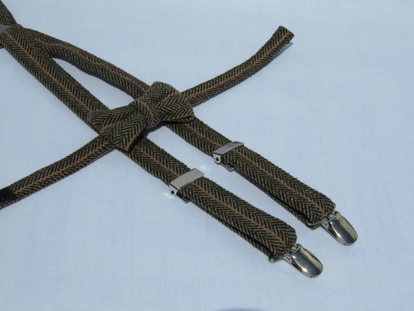 Wool Brown Herringbone Suspenders Bow Tie-Taylors Tartans