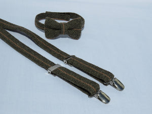 Wool Brown Herringbone Suspenders Bow Tie-Taylors Tartans