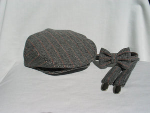 Wool Herringbone Flat Cap Suspender Bow Tie-Taylors Tartans